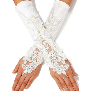 Wholesale Korean Bridal Gloves White Wedding Dress Mid-Length Lace Embroidered Beaded Fingerless Wedding Gloves