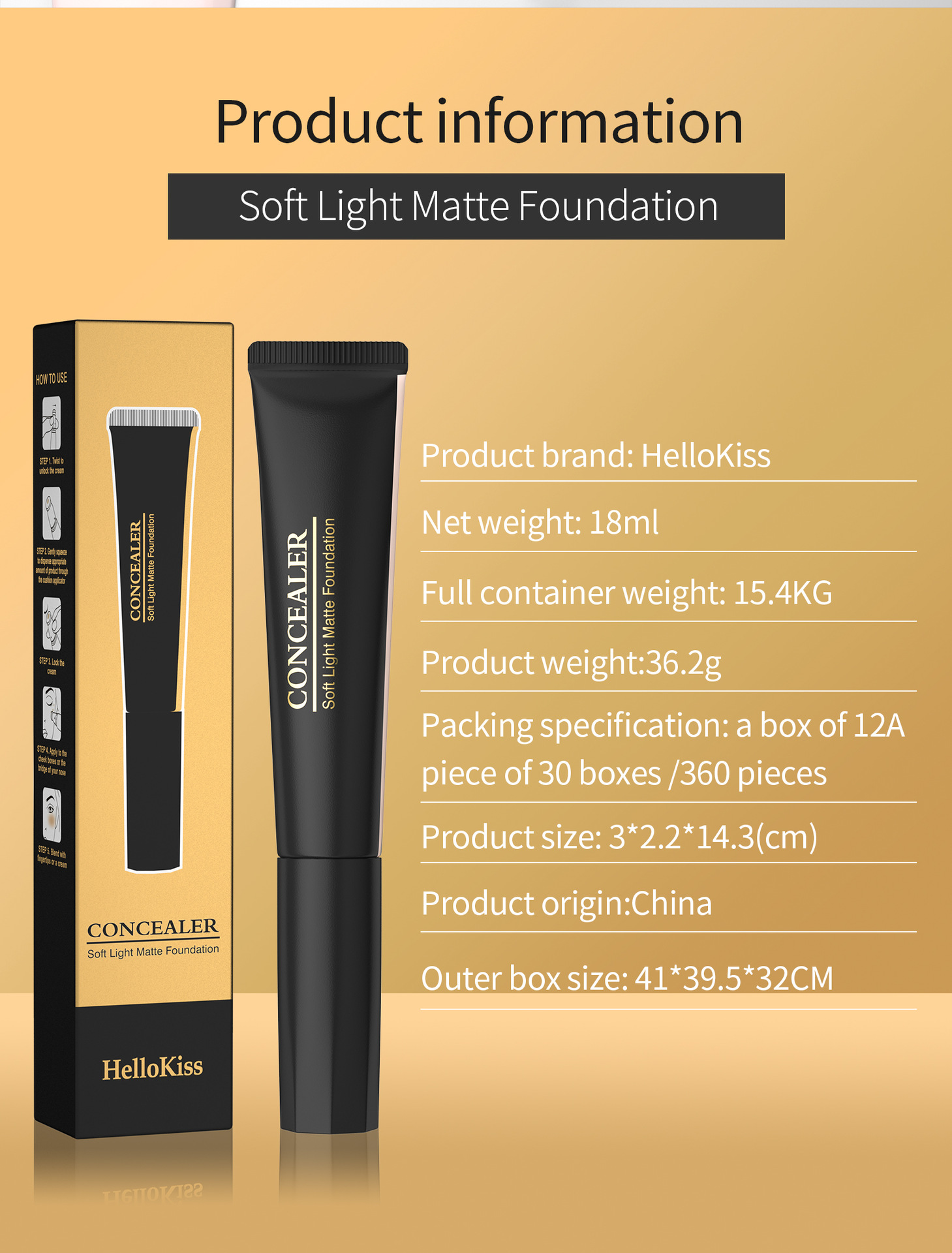 Hellokiss Concealer Foundation Moisturizes, adheres well and naturally brightens the wheat bronze color. Temperature-adjustable Foundation cross-border Specification drawing