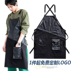 Denim apron barber shop hairdresser manicure print logo kitchen baking bar cafe milk tea shop work clothes