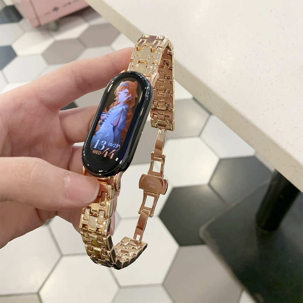 Подходит для Xiaomi Band 9/8 ремешок, ремешок для часов 9Pro металлический стальной ремешок GT5/4/3 Huawei 9/8 с нишевой бабочковой застежкой Fit3
