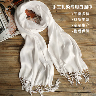 Tie-dyed White Cotton and Linen Scarf Children's Hand-dyed Cotton Tassel Long Scarf Printed Polyester Shawl Tourist Gift
