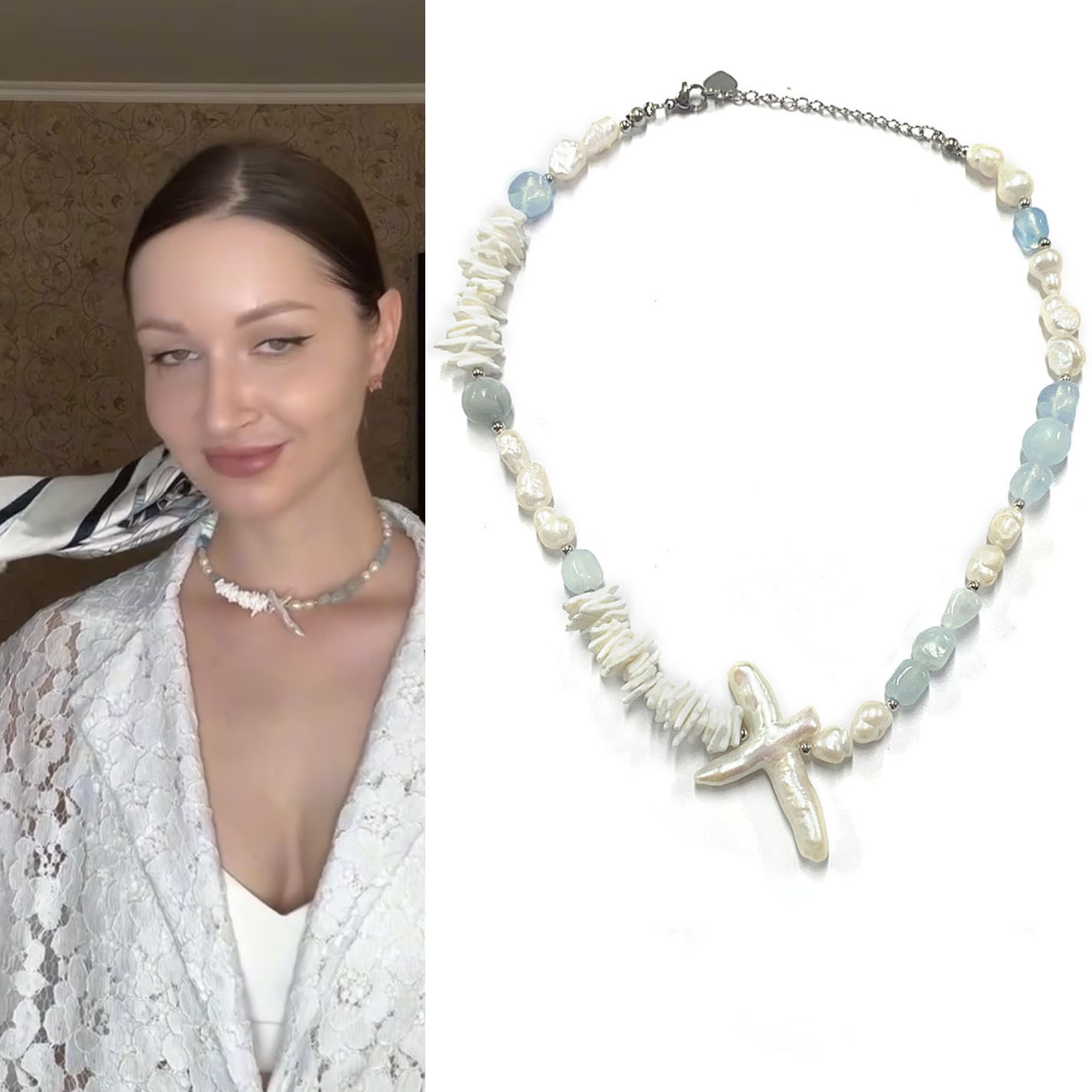 경사 구멍 십자가 목걸이 38+5CM (35g)