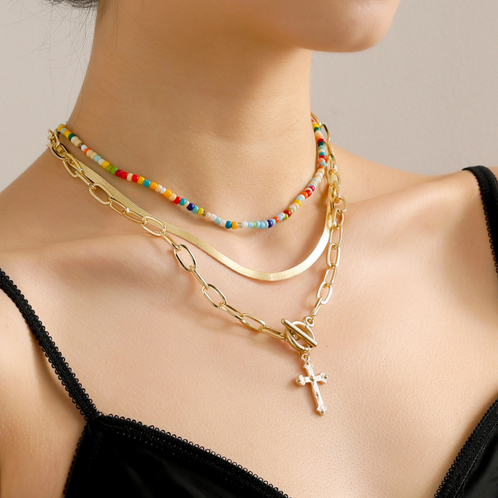 Fashion Geometric Cross Alloy Beaded Necklace display picture 3