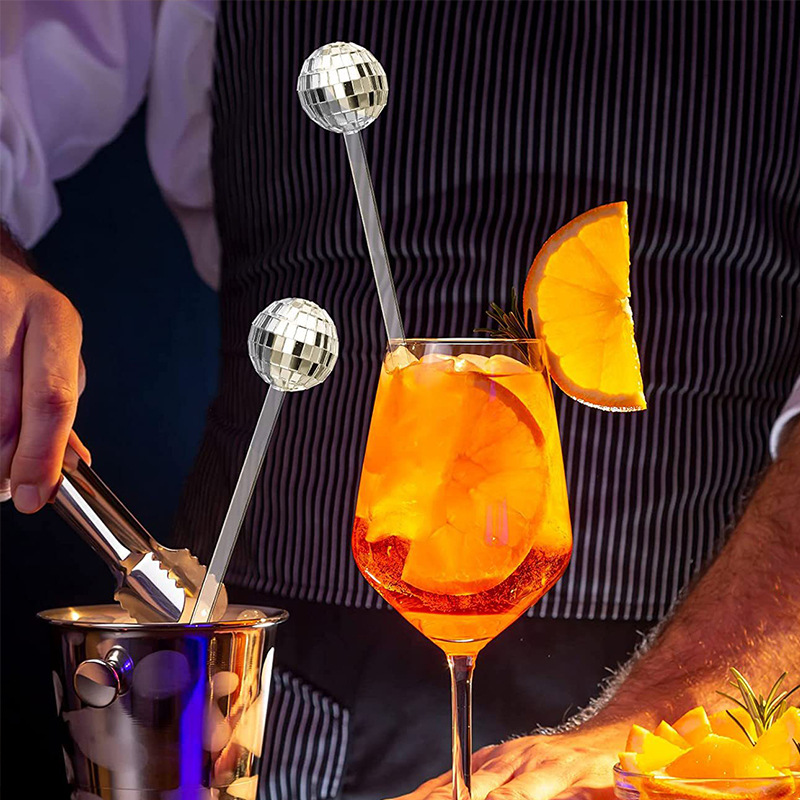 Disco transfronterizo bola cóctel pajita varilla para mezclar bola de espejo plateado diseño de ambiente de fiesta temática