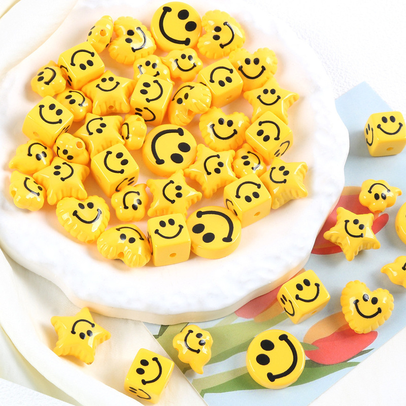 黄色爱心星星圆形花朵笑脸串珠DIY手工饰品手机链项链饰品配件|undefined