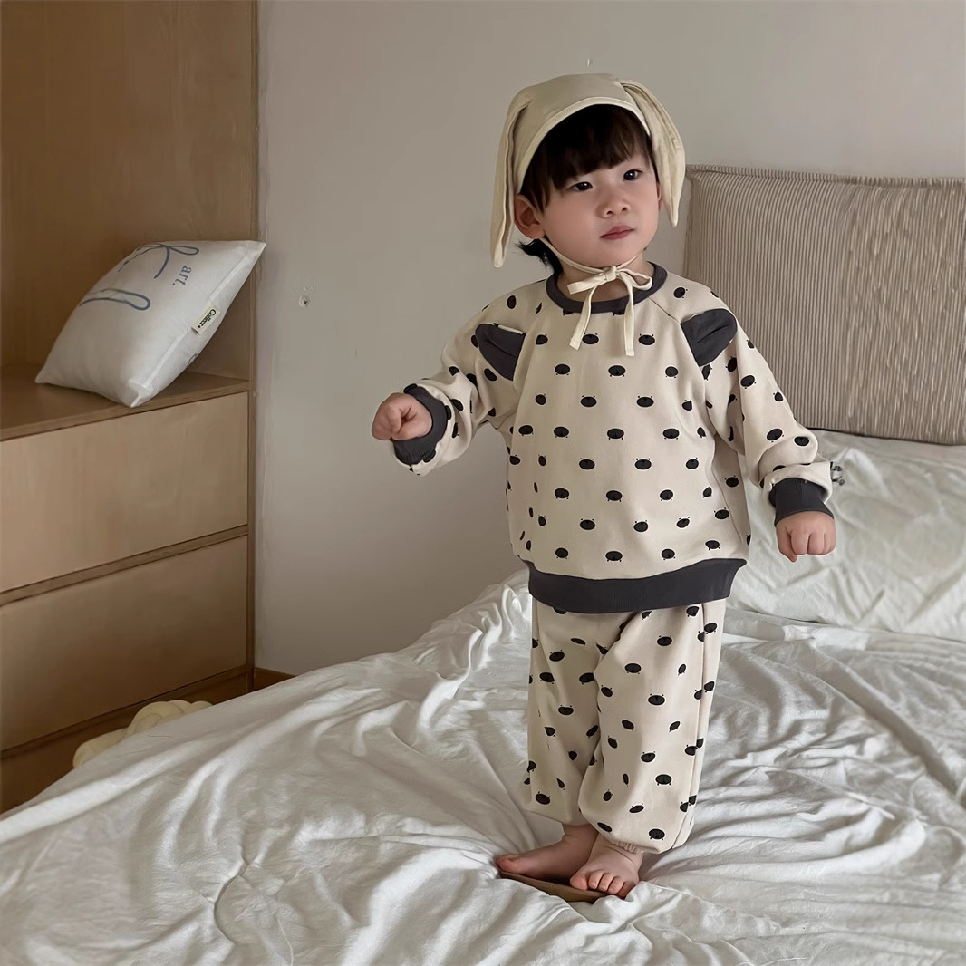 儿童套装秋季衣服宝宝秋装新品2025秋款韩版童装男童满身波点套装