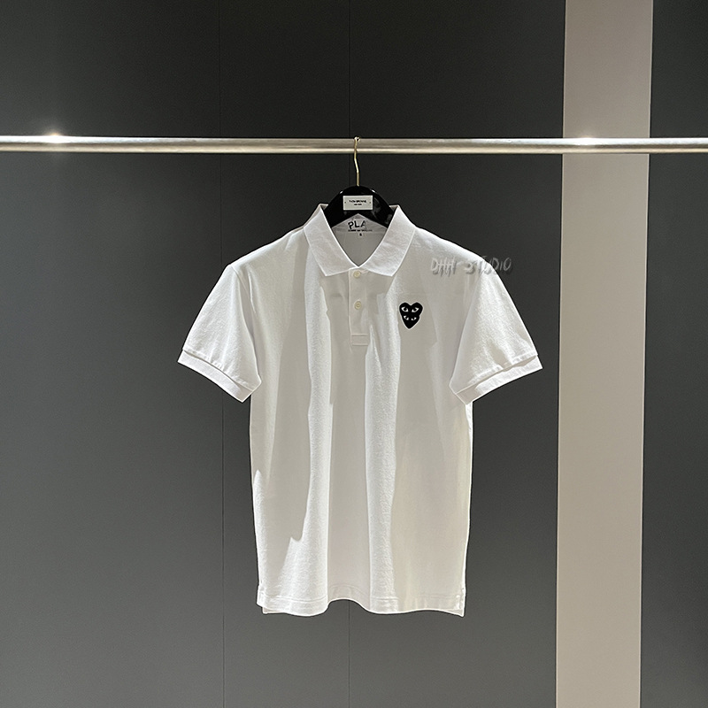 Conjunto de pareja Chuanjiuplay con bordado de corazón, camiseta polo con corazón apilado, camiseta de manga corta unisex para parejas