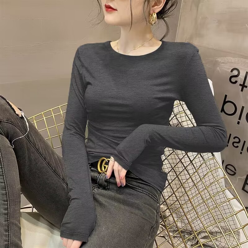 Modal Base Layer Women's Spring and Autumn Slim Long-Sleeve Tight T-Shirt Thin Autumn Top Elastic Round Neck Top