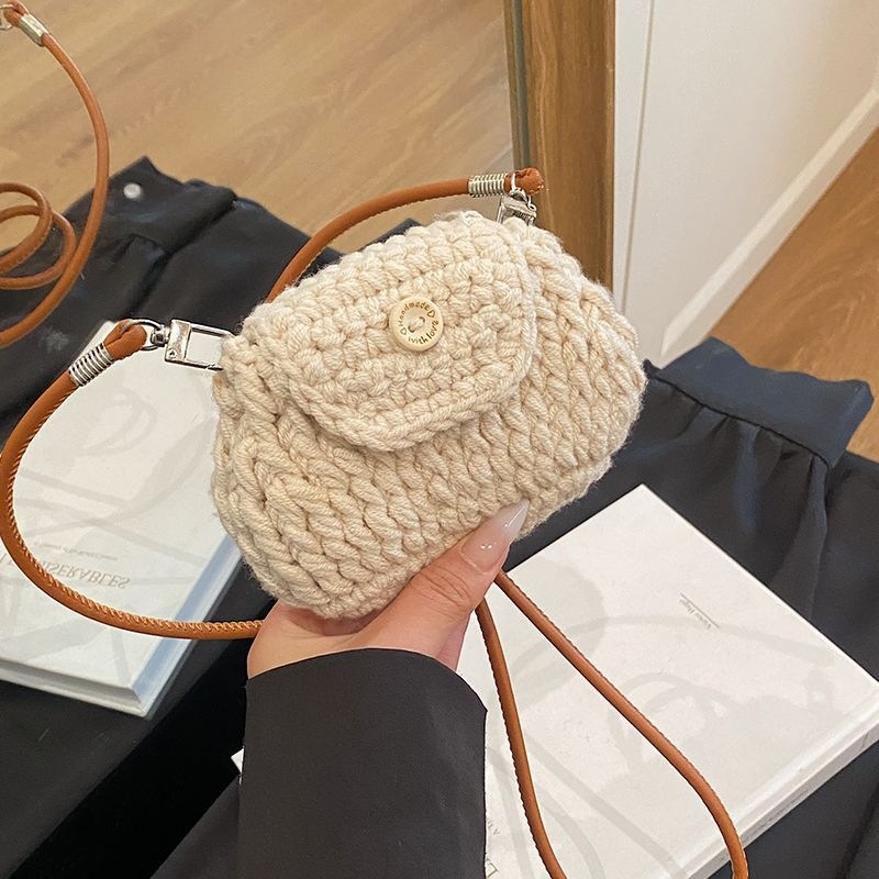 New style mini handbag for girls, coin purse, key holder, crossbody bag, knitted cotton yarn bag