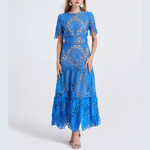 法式重工高级感镂空蕾丝花边连衣裙女秋季新款修身显瘦气质长裙