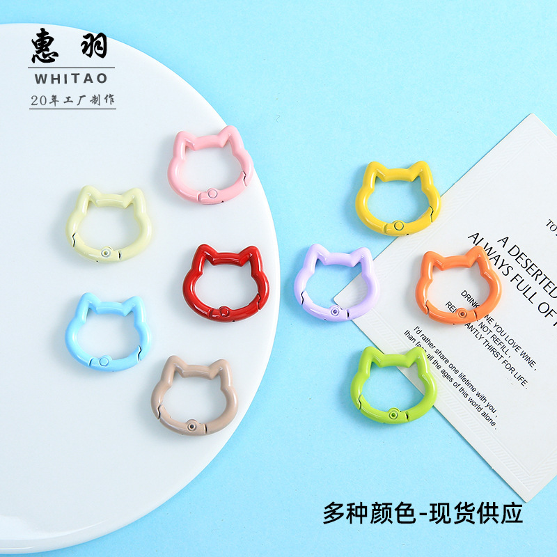 Colorful cat spring ring, painted spring clasp, open-ended DIY accessory keychain component, alloy connecting ring wholesale