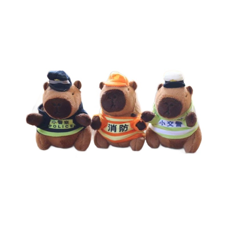 귀여운 귀여운 교통 경찰 카비발라 펜던트 봉제 장난감 인형 경찰 카피 바라 백 펜던트 키 체인 인형