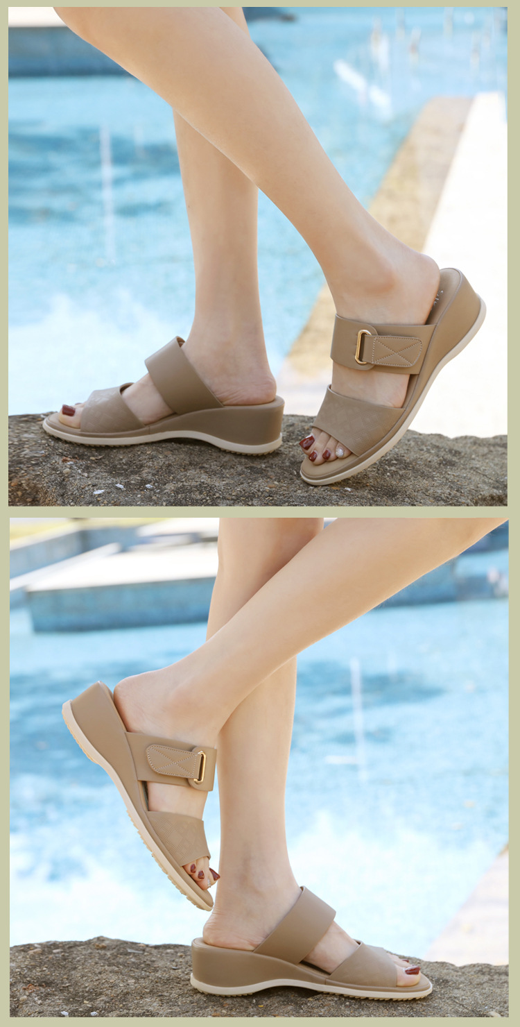 Dép sandal nữ xỏ ngón quai khóa mùa hè phong cách Âu Mỹ, đế bệt thoải mái — Màu đen, Màu hồng, Màu kaki chi tiết 6