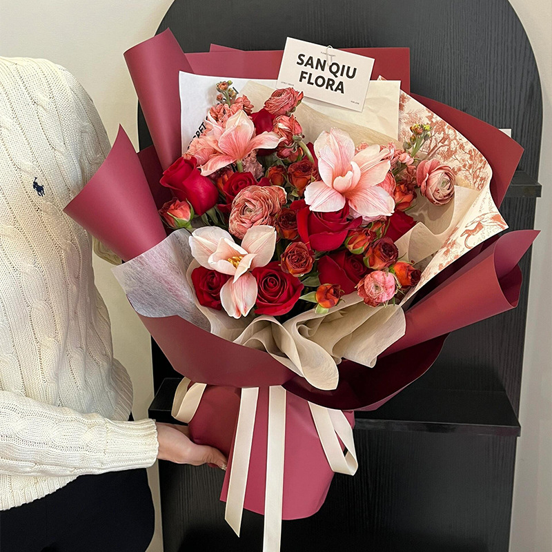 Fenghua serie de papel de embalaje de ramo de flores de color sólido papel de arte impermeable flores de papel de regalo de materiales de flores