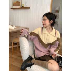 可爱领设计感甜美温柔风针织衫年秋冬新款宽松气质毛衣女