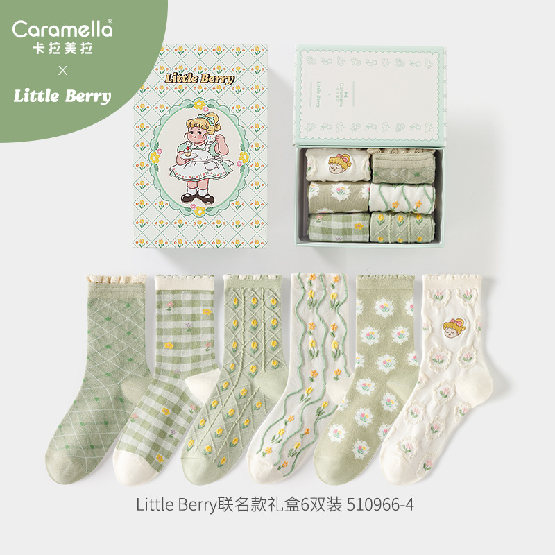 Calcetines de caramelo Otoño e Invierno Nuevo Calcetines de mitad de la pantorrilla de las mujeres calcetines de algodón en caja al por mayor calcetines de algodón grueso de las mujeres