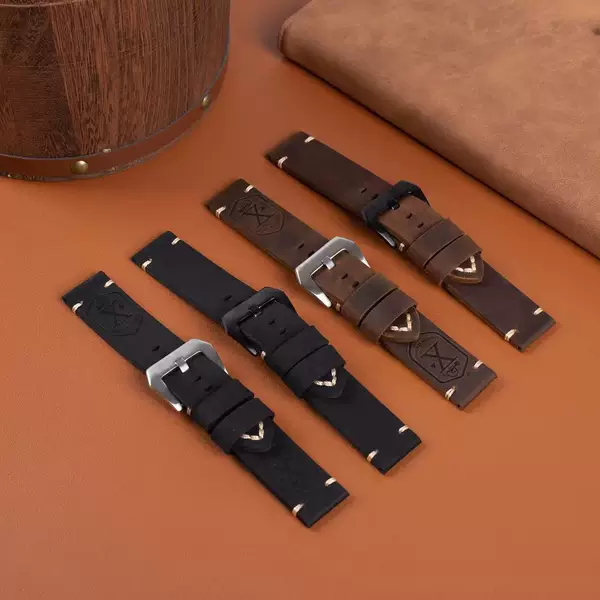 Vintage Embossed Genuine Leather Watch Strap with Na Hai Style, Chinese Style