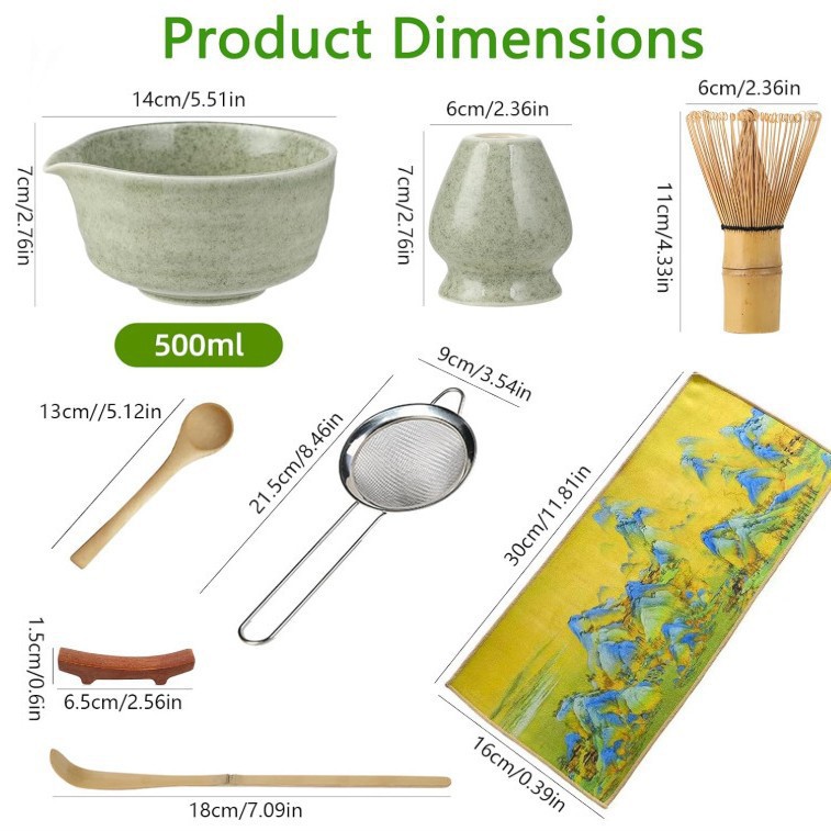 Conjunto de herramientas de matcha de cerámica transfronteriza con cuenco de boca, herramientas de orden de té, cuenco de matcha japonés con conjunto de paneles de té