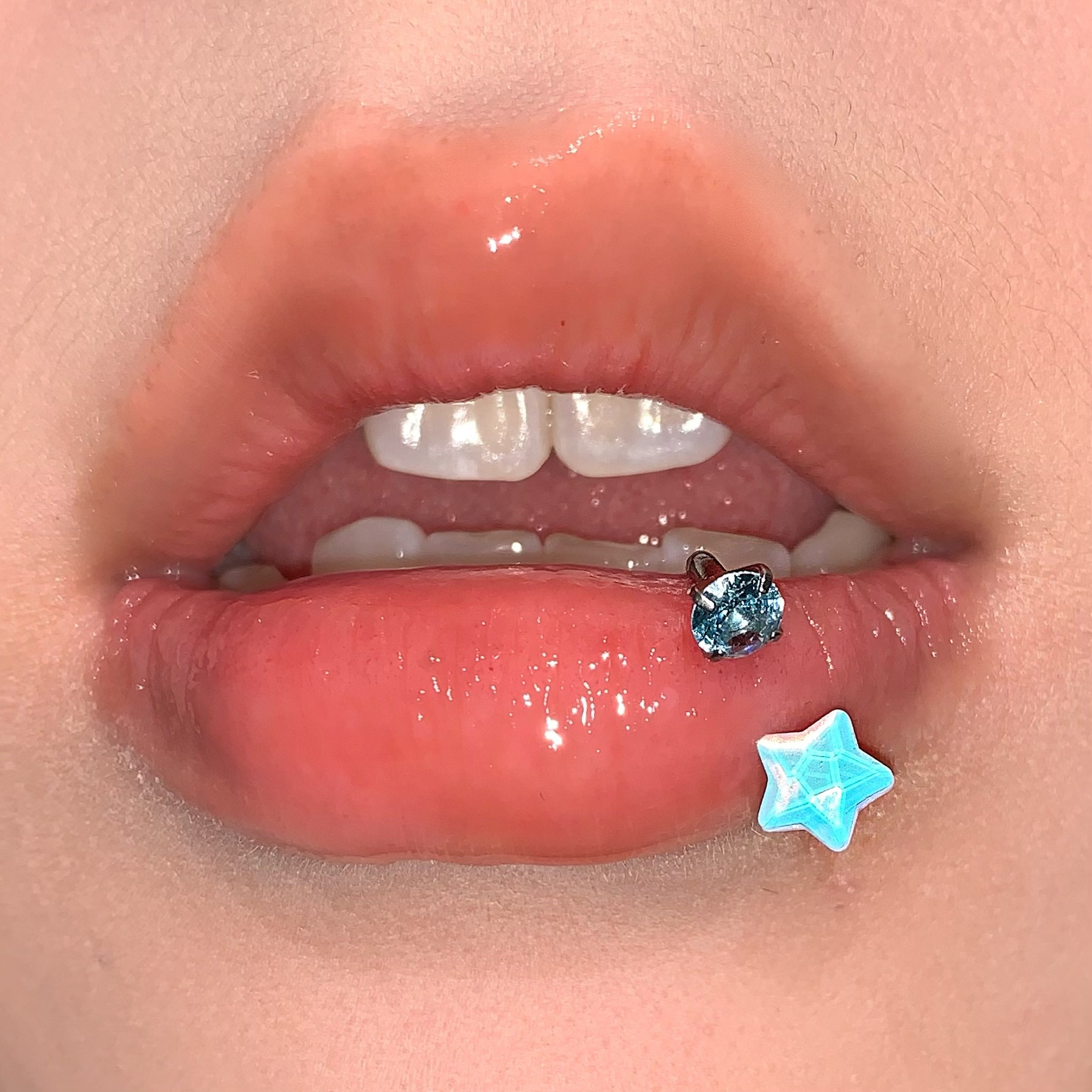 Labret stud lip piercing jewelry styling detail
