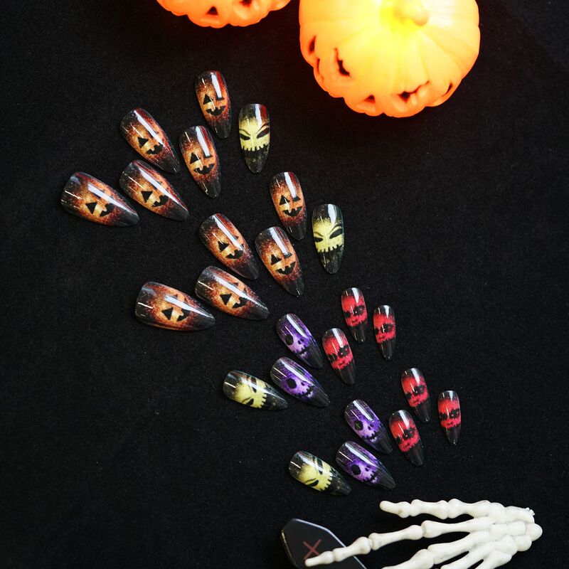 WM-267 かわいいゴーストフェイスアーモンドフェイクネイルハロウィンカラー蛍光ゴーストクールウェアラブルネイル卸売|undefined