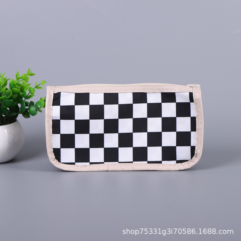 Caja de lápiz transparente de rejilla de tablero al por mayor coreano ins japonés caja de lápiz de gran capacidad caja de lápiz transparente PVC estilo simple