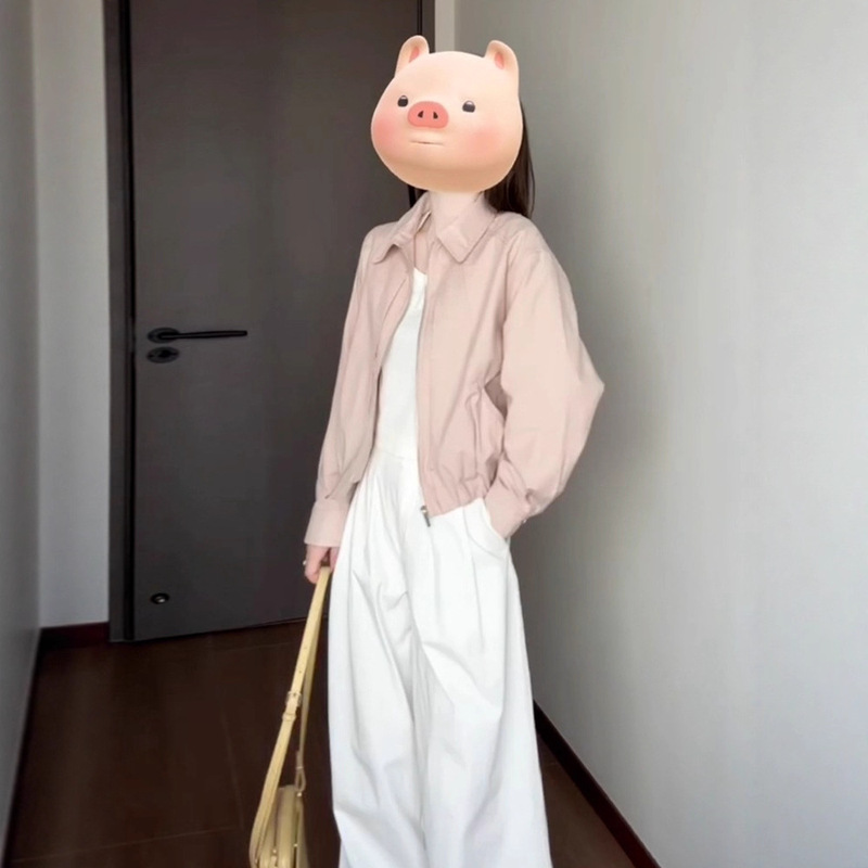 2026 New Style Petite Pink Jacket for Early Autumn Women's Fashion, Baseball-Style Short Top, Versatile