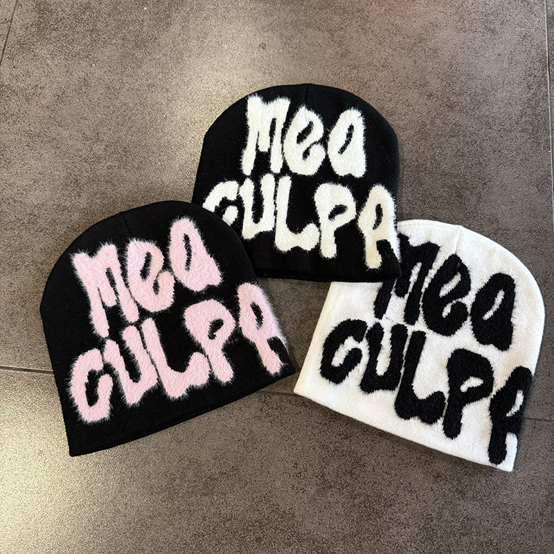 MEAクロスボーダー起爆ぬいぐるみニット帽男女ジャカード欧米流行帽ヒップホップ文字保温帽ブーム|undefined