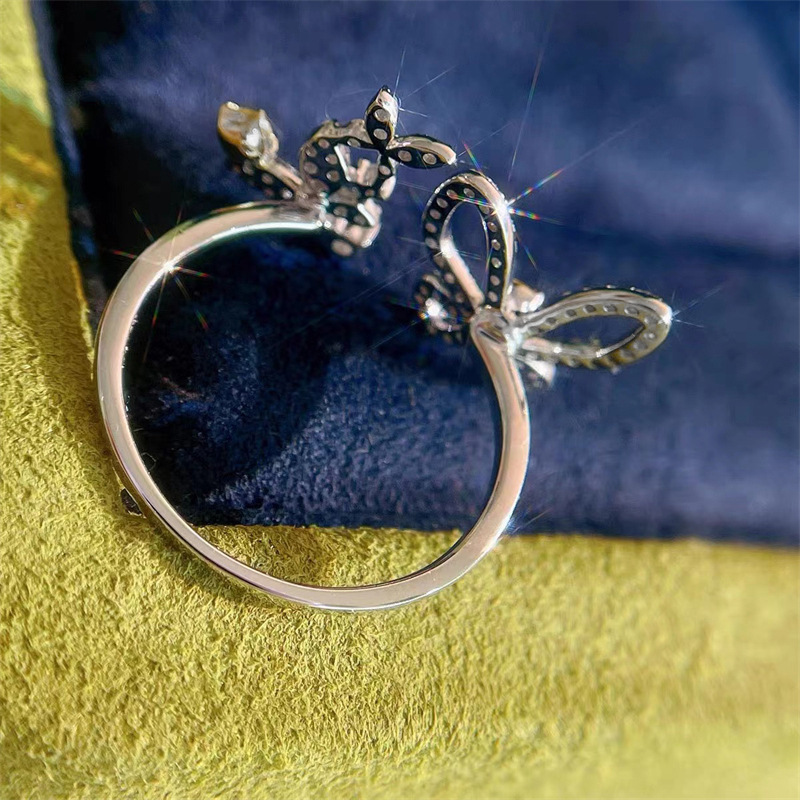 Sweet Butterfly Copper Inlaid Zircon Open Ring