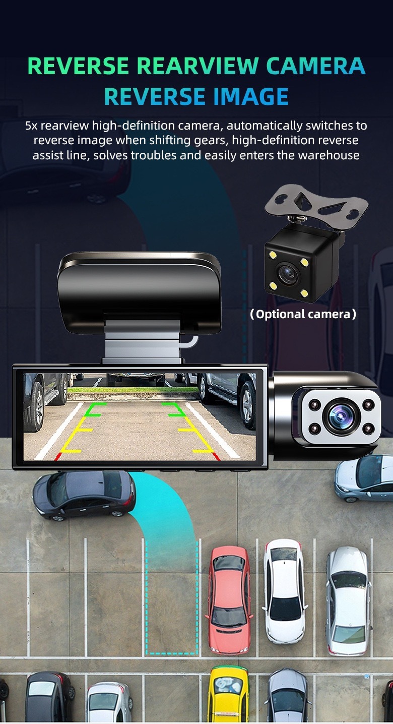 Three-Lens Dash Cam 3.16inch Front, Middle, and Rear Hd Night Vision Reversing Images Wifi Connectivity Wholesale