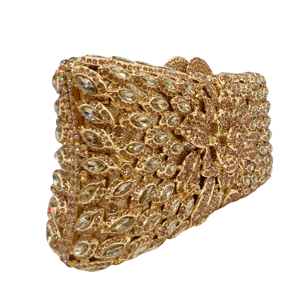Túi clutch nữ đính kim cương dạ tiệc phong cách Âu Mỹ — kim cương vàng trên nền vàng, Màu bạc, Màu xanh lá, Màu đen chi tiết 6