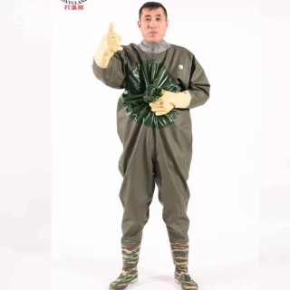 打渔郎下水裤肚口款全身防水挖藕服雨裤加厚水库抓鱼潜水衣带手套