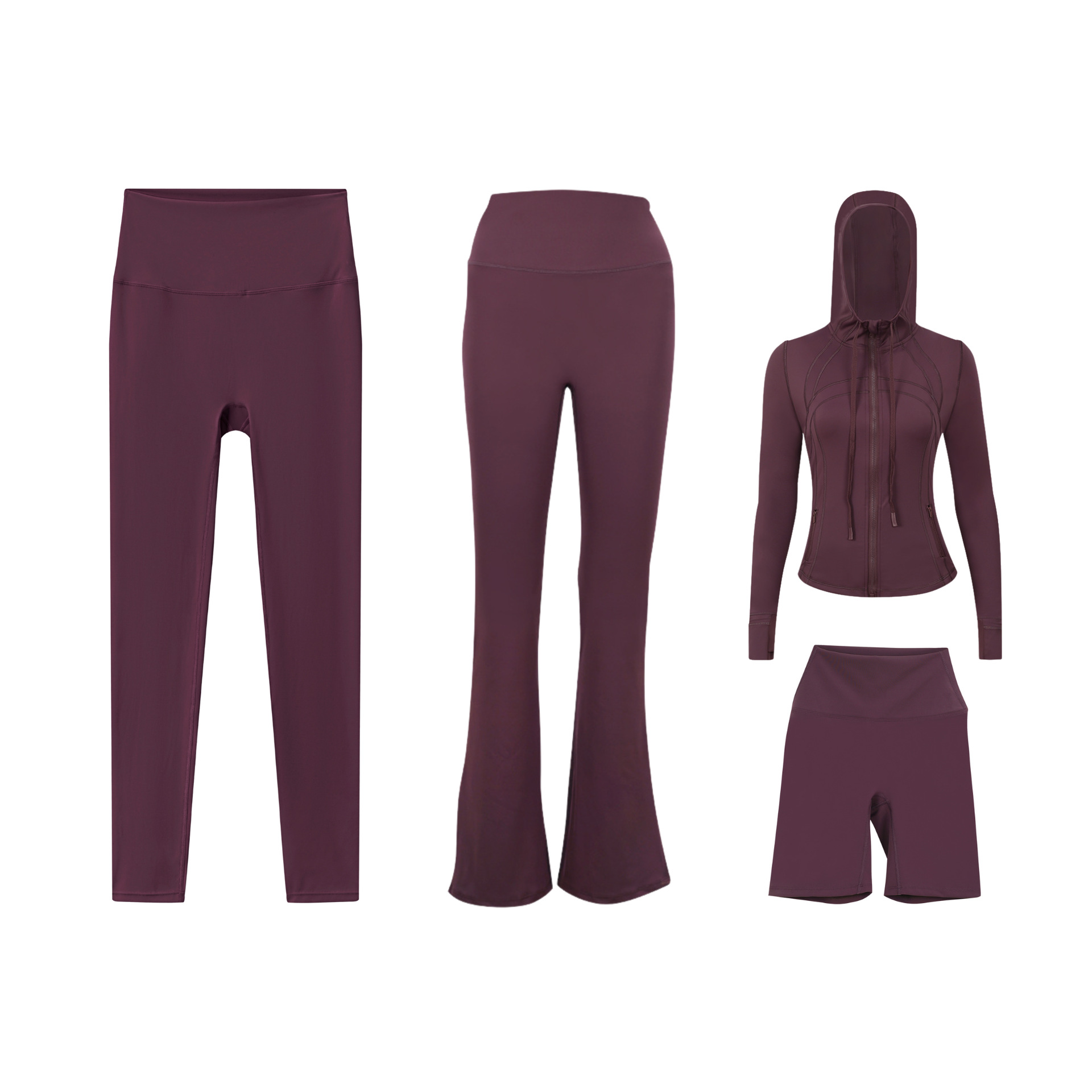 Dames sport set 4-delig met capuchonjas flared en capri broek_voghion.com