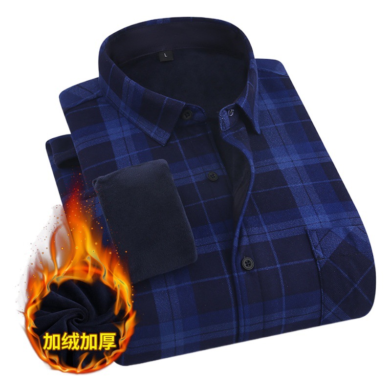 Camisa de invierno para hombre de mediana edad, estilo europeo y americano, con forro polar, gruesa y cálida, de manga larga, talla grande.