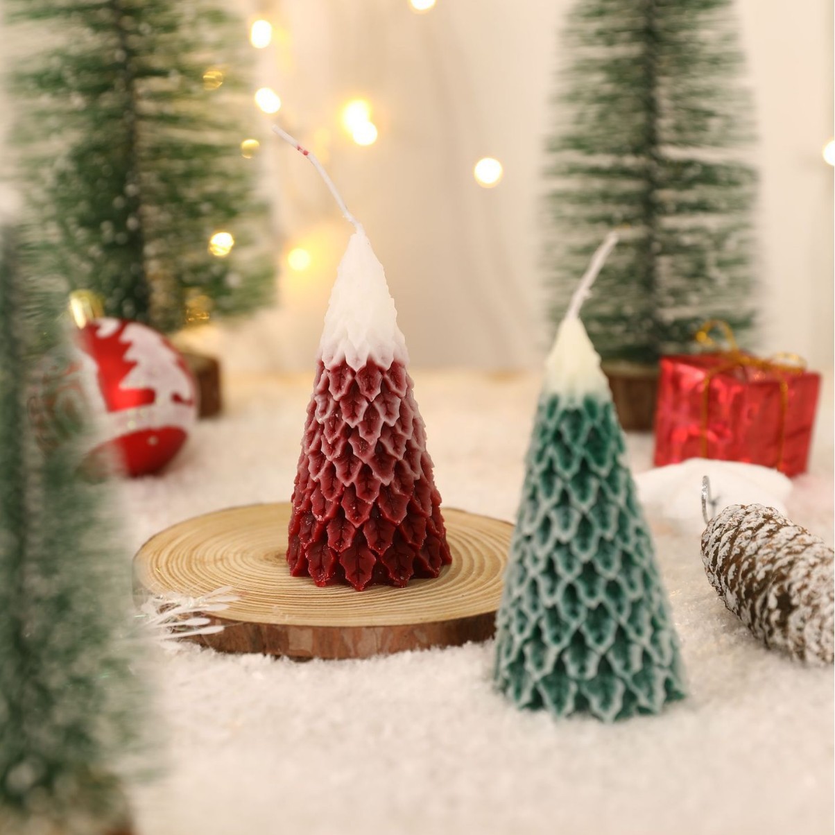 Navidad atmósfera decoración vela navideña fiesta decoración vela navideña vino rojo banana vela al por mayor