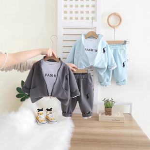 Boys' Long-Sleeved Suit in Stock New Korean Style Casual Men's and Women's Loose Fashion Sweatshirt and Sweatpants Three-Piece Set