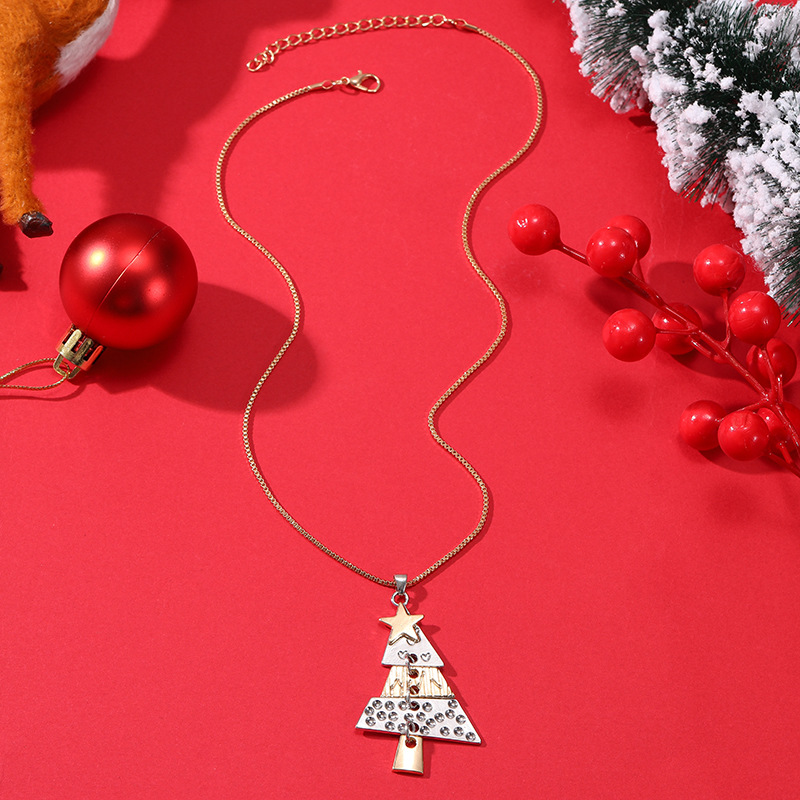 Nuevo árbol de Navidad de aleación transfronteriza pendientes largos de fiesta de mujeres pendientes de moda collares joyas de orejas navideñas
