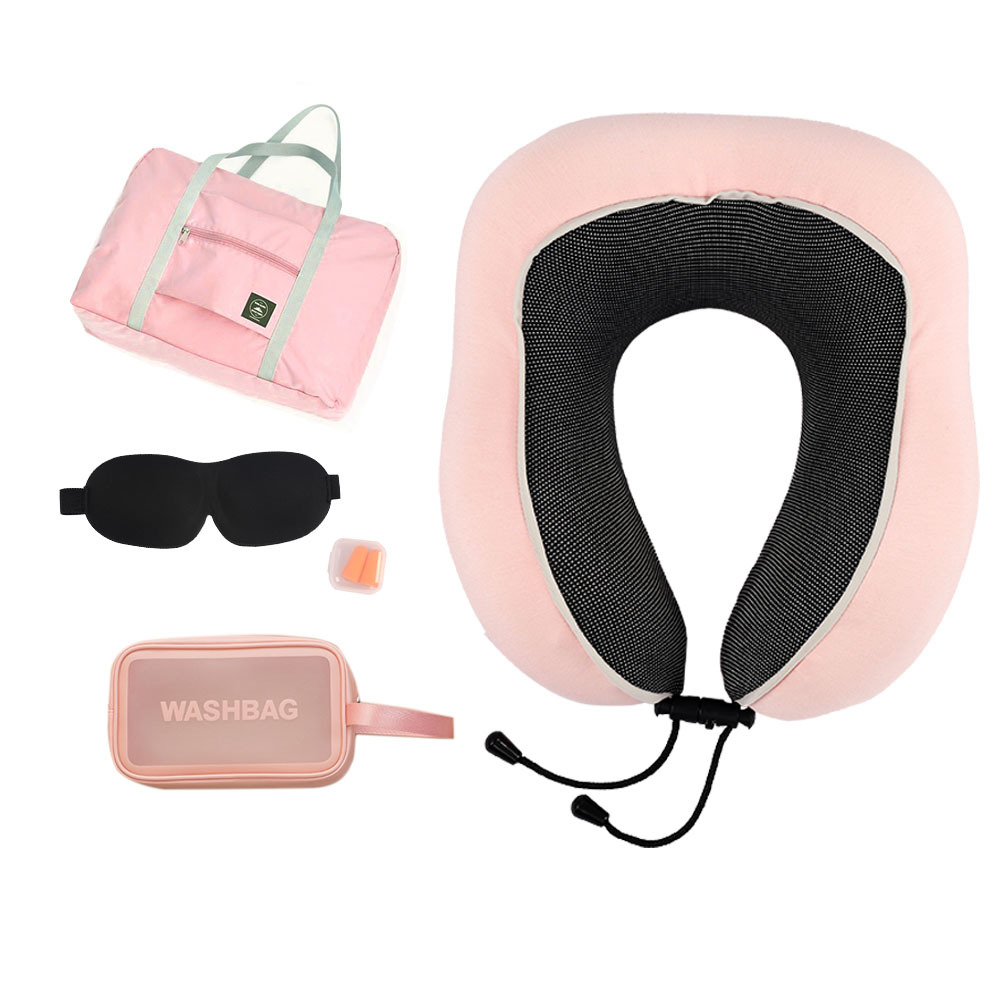 Nuevo traje de viaje en casa transfronteriza almohada en forma de U almohada de cuello de viaje portátil almohada de espuma de memoria de almacenamiento multifuncional