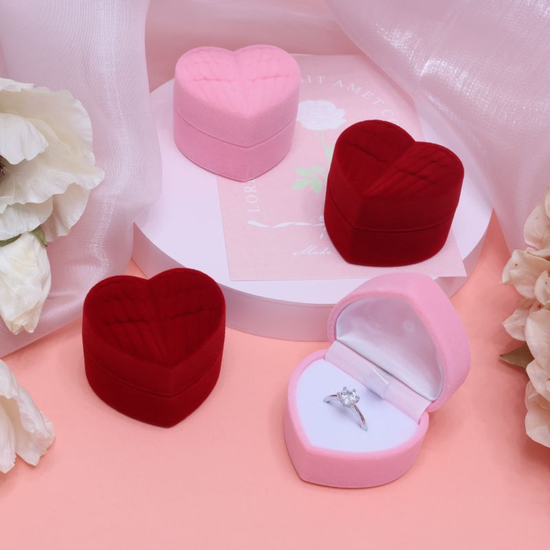 Plastic Embryo, Flocking Material Heart Shape, Solid Color Pattern Romantic Simple Style Heart Shape Solid Color Plastic Embryo Flocking Jewelry Boxes