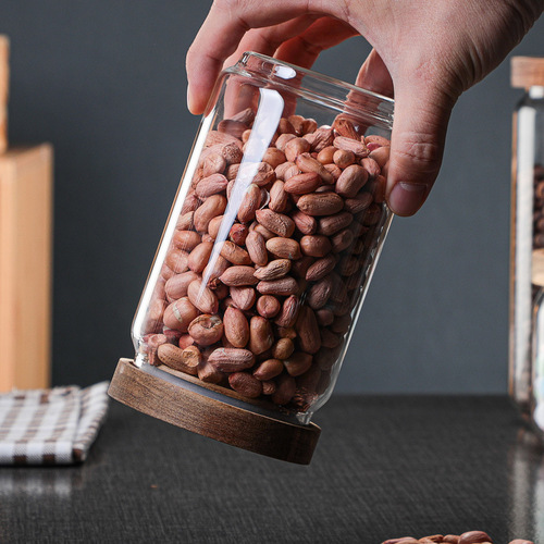 Acacia wood glass storage jar kitchen food grains coffee beans tea sealed jar transparent storage storage jar