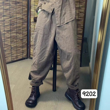 CO  2025秋季韩版宽松简约砂洗亚麻松紧腰哈伦裤百搭休闲裤女9202