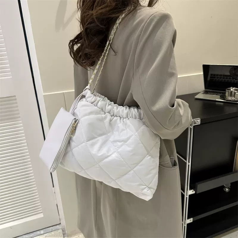 菱格子母包洋气简约时尚褶皱链条单肩包包女2025秋冬新款百搭女包