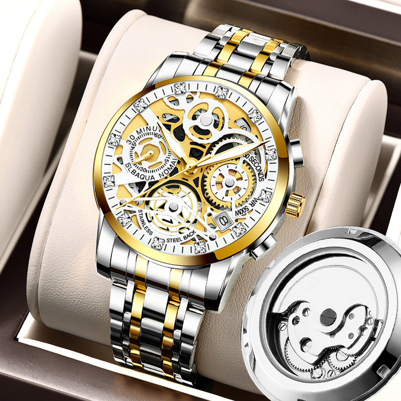 Tiktok live hot sale double-sided hollow movement transparent bottom imitation mechanical practice quartz watch stainless steel butterfly buckle watch
