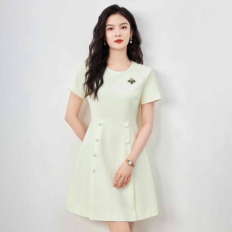 Đầm suông nữ midi mùa hè tay ngắn cổ tròn — 2415306 - Đen chi tiết 4