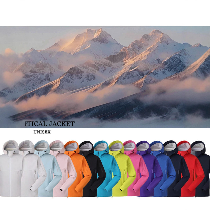 Autumn Lightweight Anti-Peaks and Water-Repellent 3D Vertical Cut Outdoor Hooded Fleece-Lined Soft Shell Jacket for Men and Women Couples