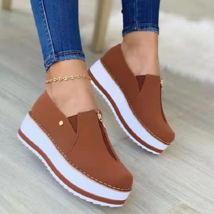 zipper round toe thick bottom casual color matching shoes NSHYR128817