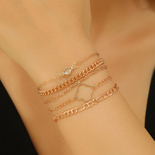 欧美爆款蛇骨链回形针手链套装简约手饰个性嘻哈叠戴金色手饰女