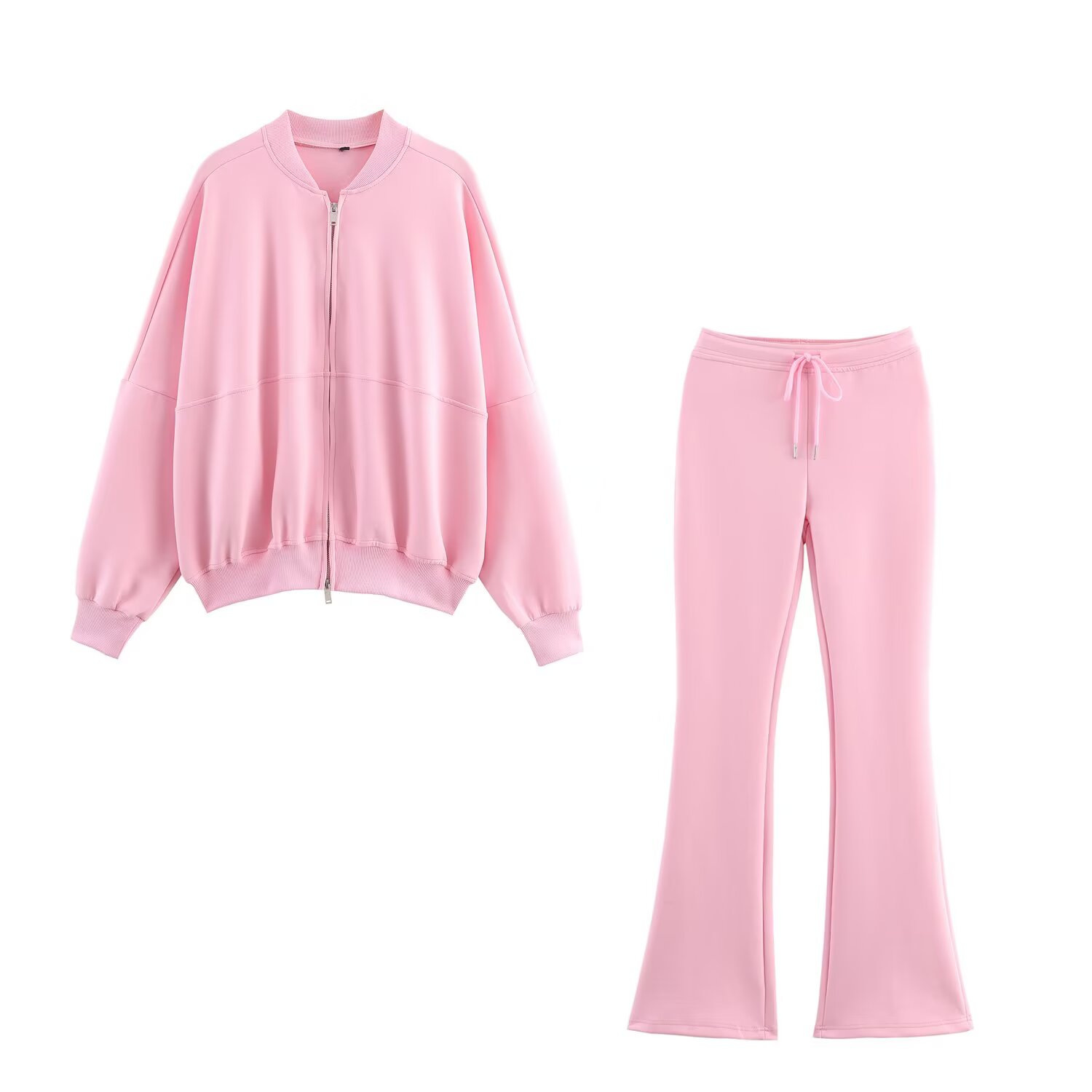 Women's Casual Bomber Jacket And Flared Pants Sportswear Set_voghion.com