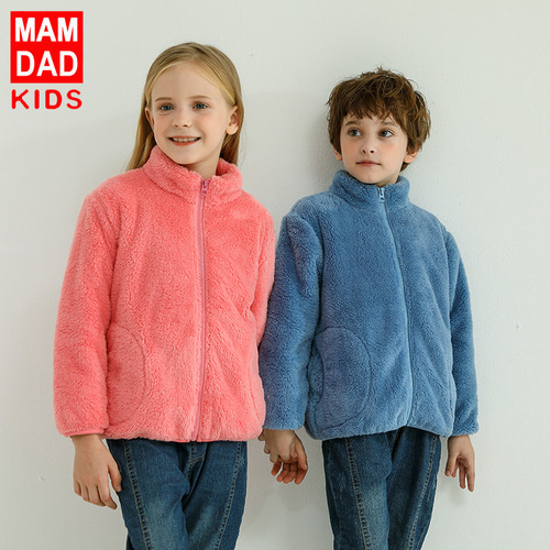 Children's autumn and winter velvet jackets for boys and girls, coral velvet style tops, parent-child wear, medium and large children's jackets