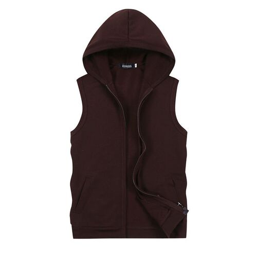 Spring and Autumn sleeveless plus-size hooded sporty vest for men, trendy slim-fit cap top, thin fitness pure color backless jacket outerwear