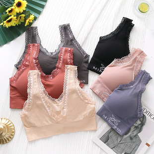 New Arrival Rimless Breathable Beautiful Back Wrapped Chest Korean Style Sports Underwear Women's Sexy Lace Seamless Yoga Deep V Vest